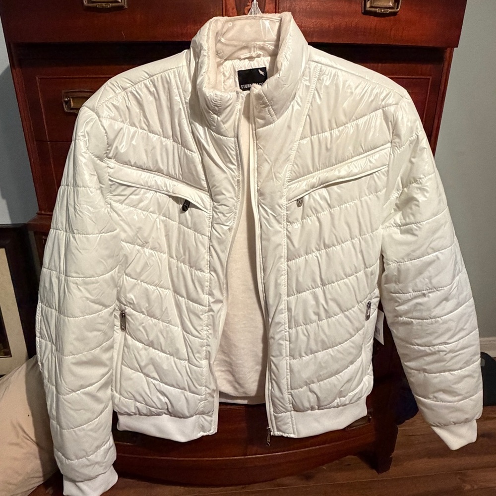Men's Women’s White Quilted Puffer Jacket Coat Stone Falcon XL